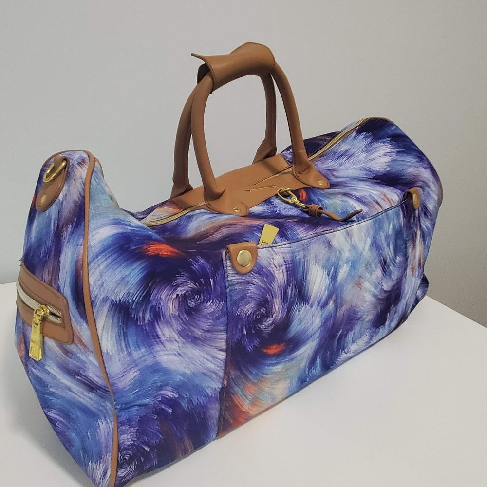 Adrienne Vittadini | Blue Hurricane Nylon Weekender Travel Duffel Bag